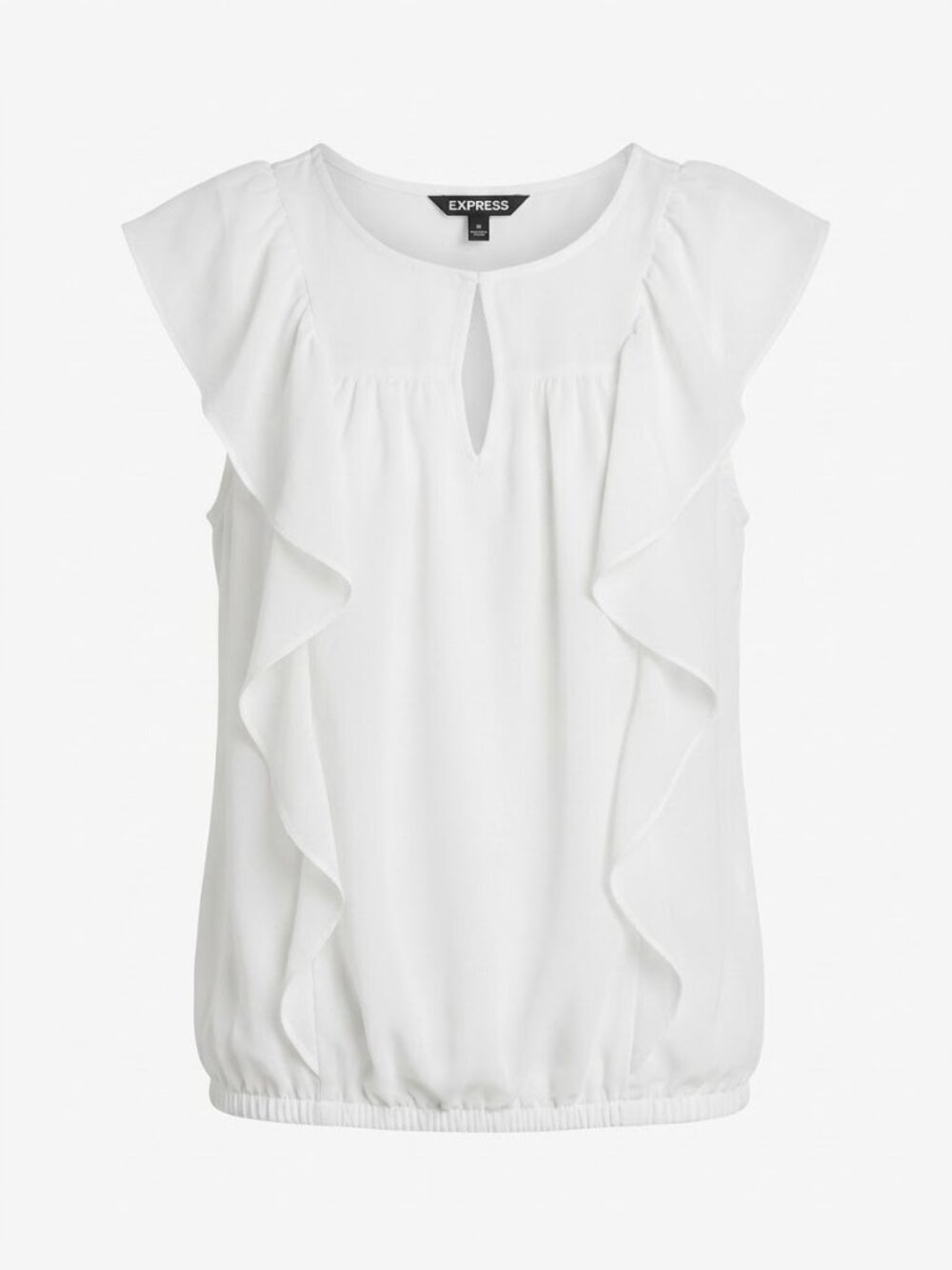 Express White Ruffle Front Keyhole Bubble Hem Blouse XS